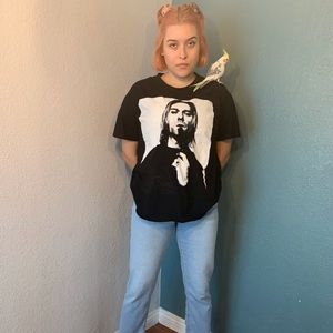 black and white nirvana shirt with kurt cobain